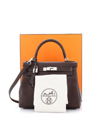 Kelly 28 Handbag Brown Barenia Faubourg with Palladium Hardware