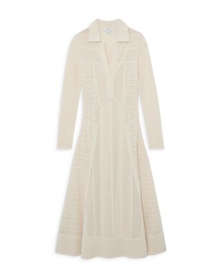 Pointelle Knit Panelled Midi Dress