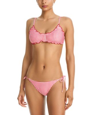 Gingham Lettuce Edge Bikini Top & Gingham String Bikini Bottom - Exclusive