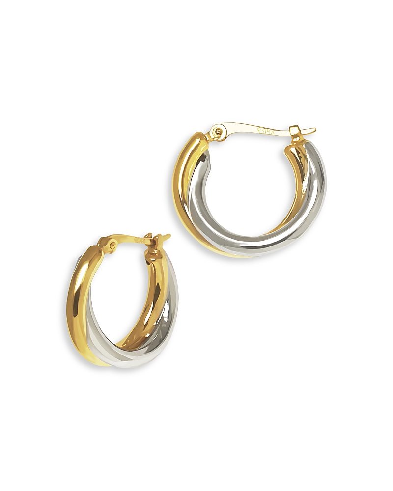 Bloomingdale's Fine Collection Two Tone Crossover Double Hoop Earrings in 14K White & Yellow Gold
