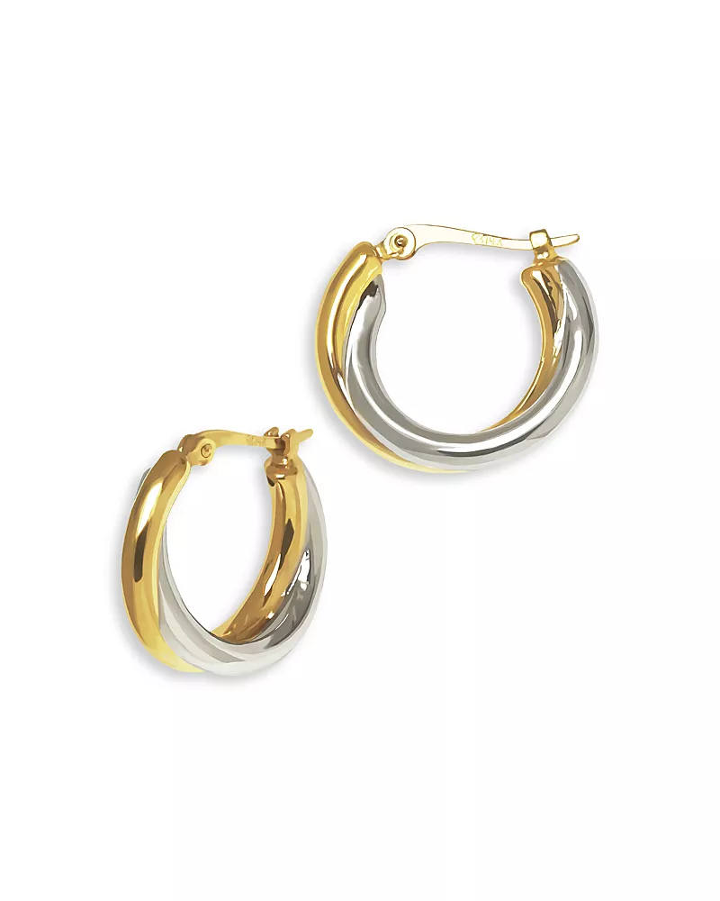 Bloomingdale's Fine Collection Two Tone Crossover Double Hoop Earrings in 14K White & Yellow Gold