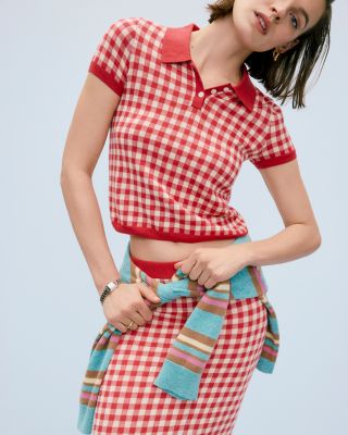 Gingham Shrunken Polo Sweater