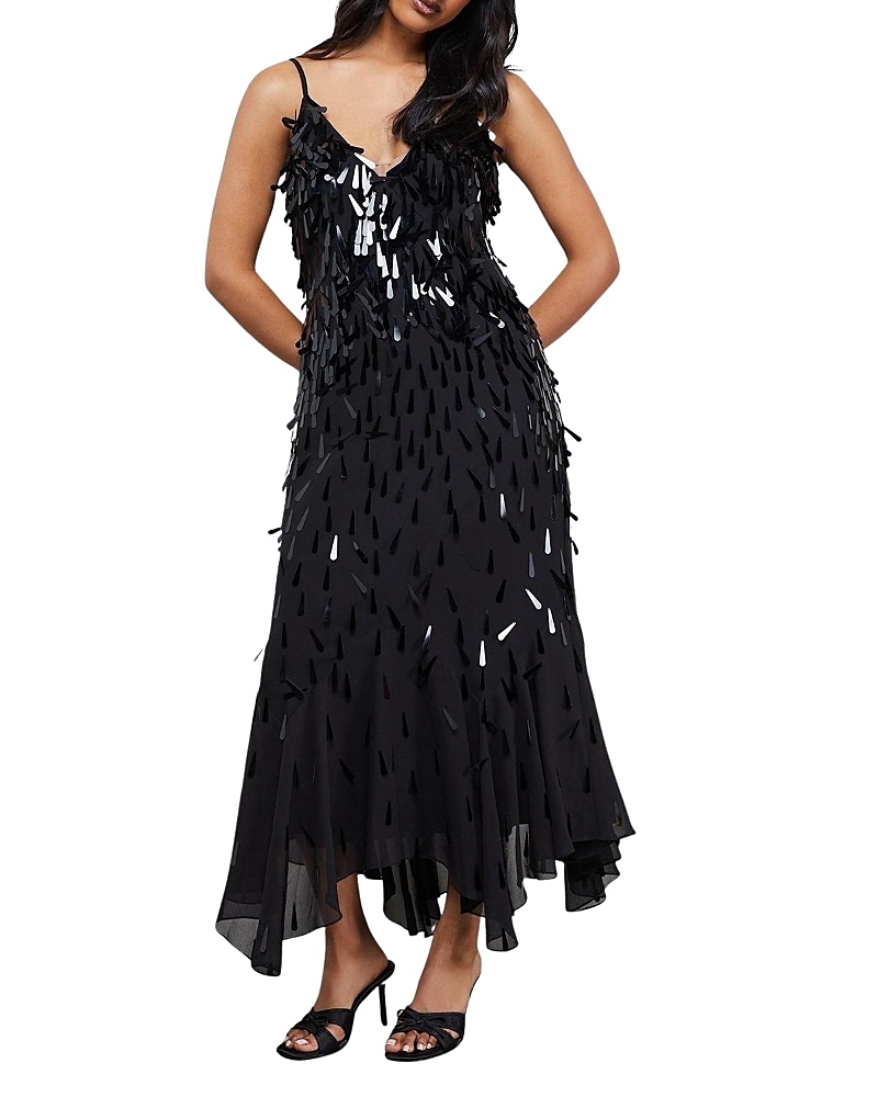 Warehouse Premium Teardrop Embellished Midi Dress