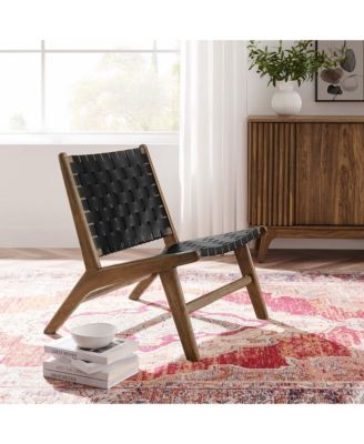 Saoirse Leather Wood Accent Lounge Chair