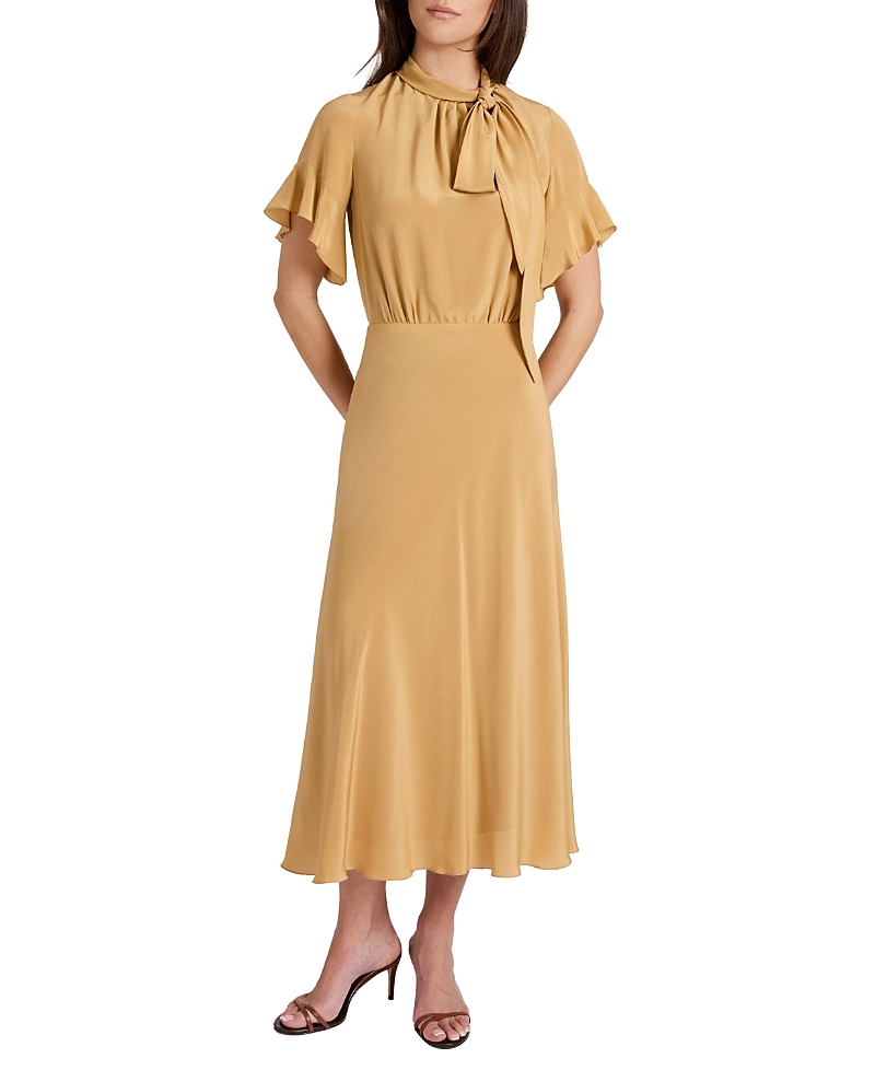 Santorelli Sabrina Silk Short Sleeve Tie Neck Midi Dress