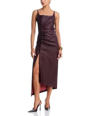 Draped Leather Midi Dress