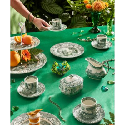 Heritage Green Italian Espresso Cup and Saucer, Set of 4