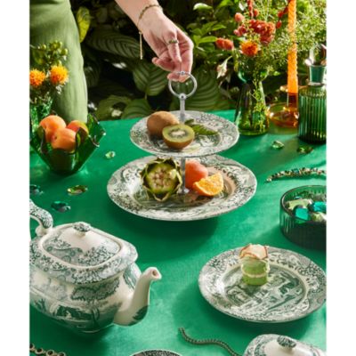Heritage Green Italian Two-Tier Cake Stand