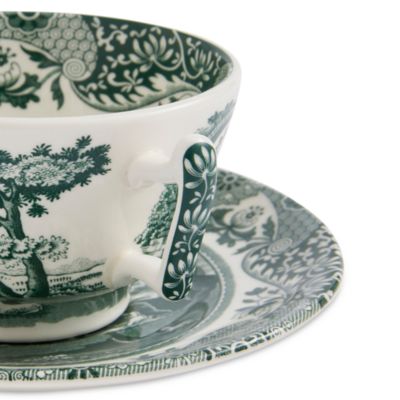 Heritage Green Italian Teacup and Saucer, Set of 4