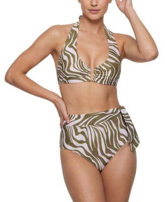 Side Tie High Waist Print Bikini Bottom with Full Coverage