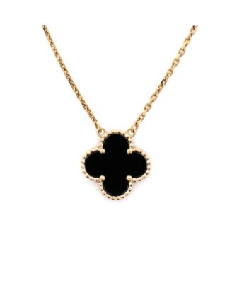  Vintage Alhambra Pendant Necklace 18K Gold and Onyx, 16.25"