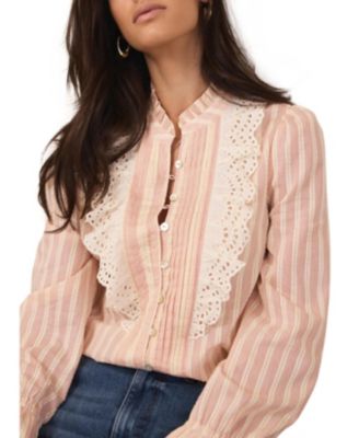  Women's Striped Broderie Trim Blouse