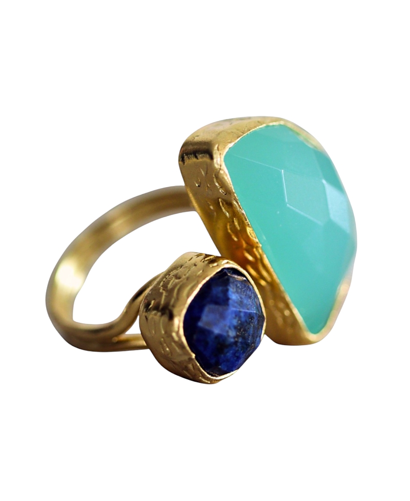 Ottoman Hands Avery Lapis and Aqua Chalcedony Cocktail Ring