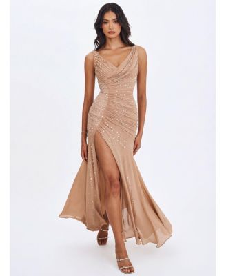  Viveca Crystal-Embellished Asymmetrical Ruched Maxi Dress