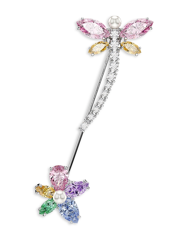 Swarovski Ariana Grande x Swarovski Crystal, Cubic Zirconia & Imitation Pearl Dragonfly & Flower Brooch