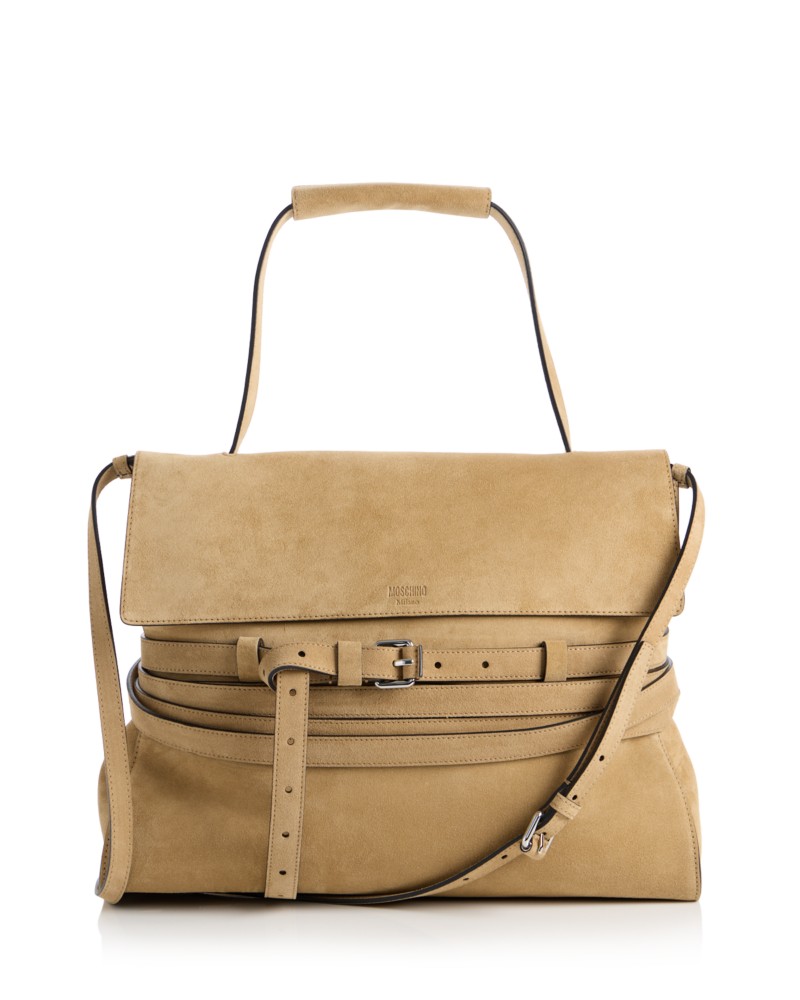 Moschino Tie Me Suede Shoulder Bag in Natural