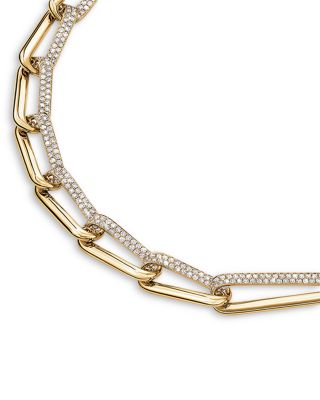 18K Yellow Gold Diamond Elongated Link Necklace, 17.25"