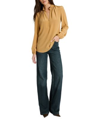  Astrid Long Sleeve Silk Ruffle-Neck Top