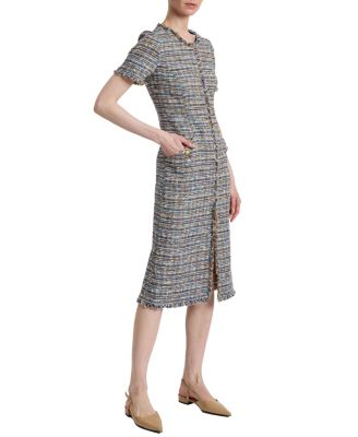  Nisha Short Sleeve Midi Sheath Tweed Dress