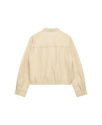  Women's Leather Cropped Pilot Bomber Jacket