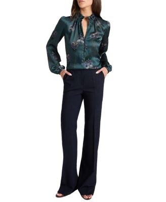  Astrid Long Sleeve Ruffle-Neck Printed Top