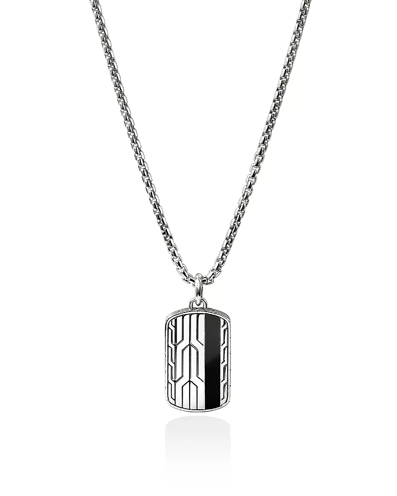 John Hardy Men's Sterling Silver Icon Onyx Engraved Tag Pendant Necklace, 22