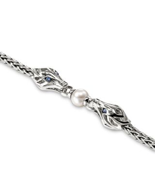 Sterling Silver Naga Freshwater Pearl & Blue Sapphire Dragon Chain Bracelet