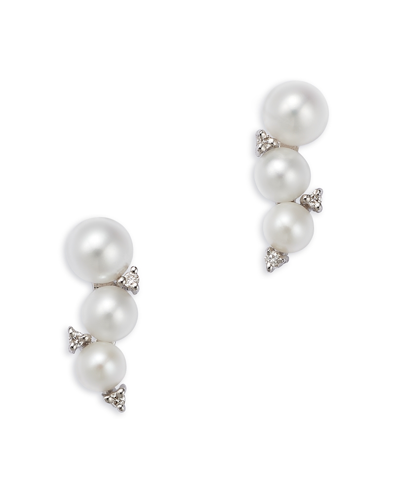 Bloomingdale's Fine Collection Spring Pearl Freshwater Pearl & Diamond Earrings in 14K White Gold