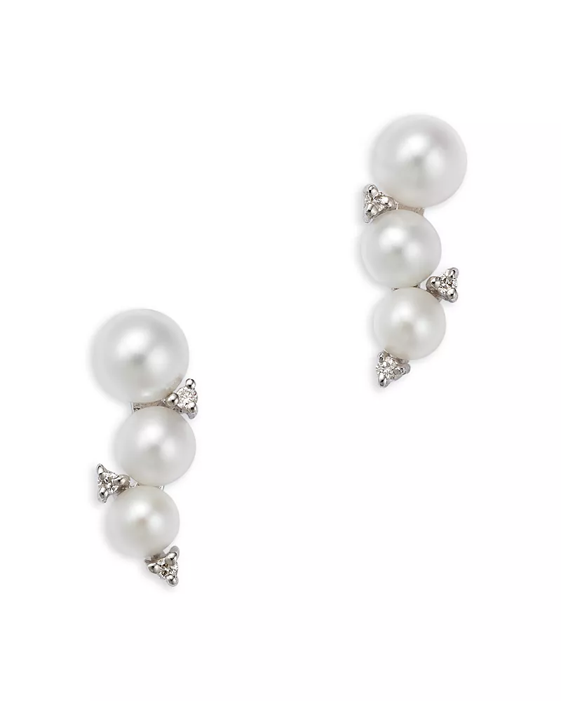 Bloomingdale's Fine Collection Spring Pearl Freshwater Pearl & Diamond Earrings in 14K White Gold
