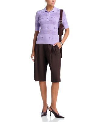 Bow Trim Polo Sweater