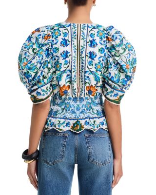 Flora Tile Plunging Neck Blouse