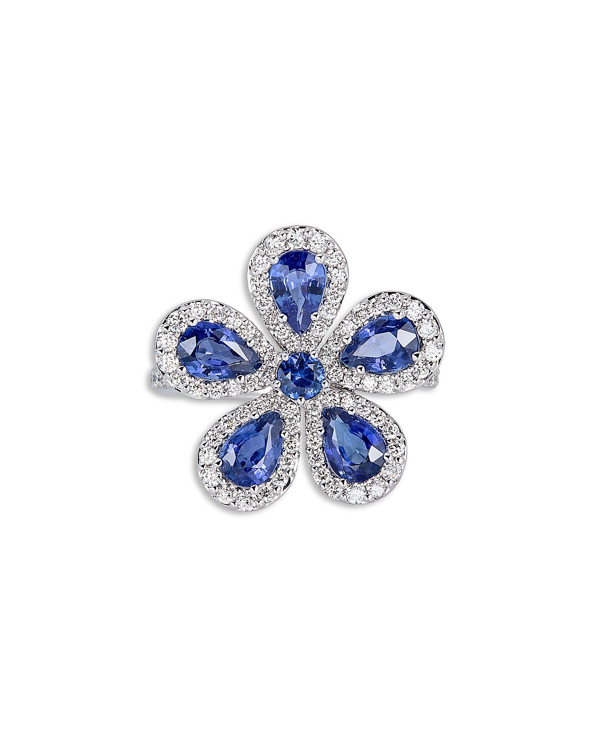 Piranesi 18K White Gold Classic Flower Blue Sapphire & Diamond Ring