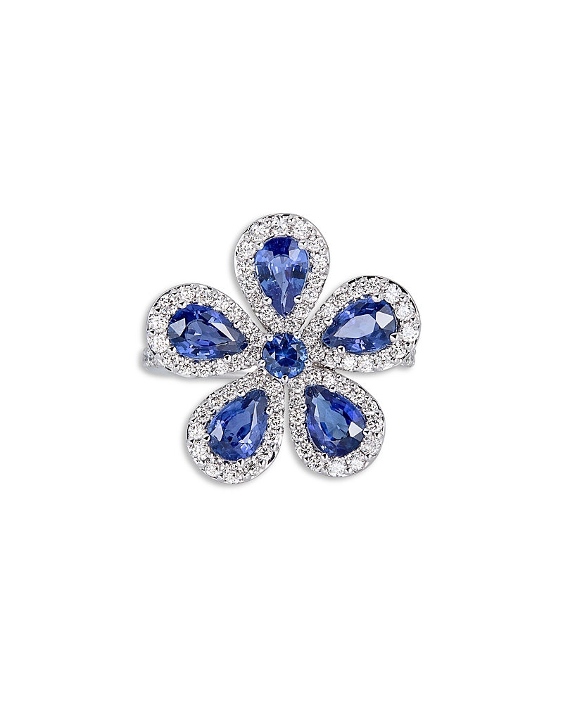 Piranesi 18K White Gold Classic Flower Blue Sapphire & Diamond Ring