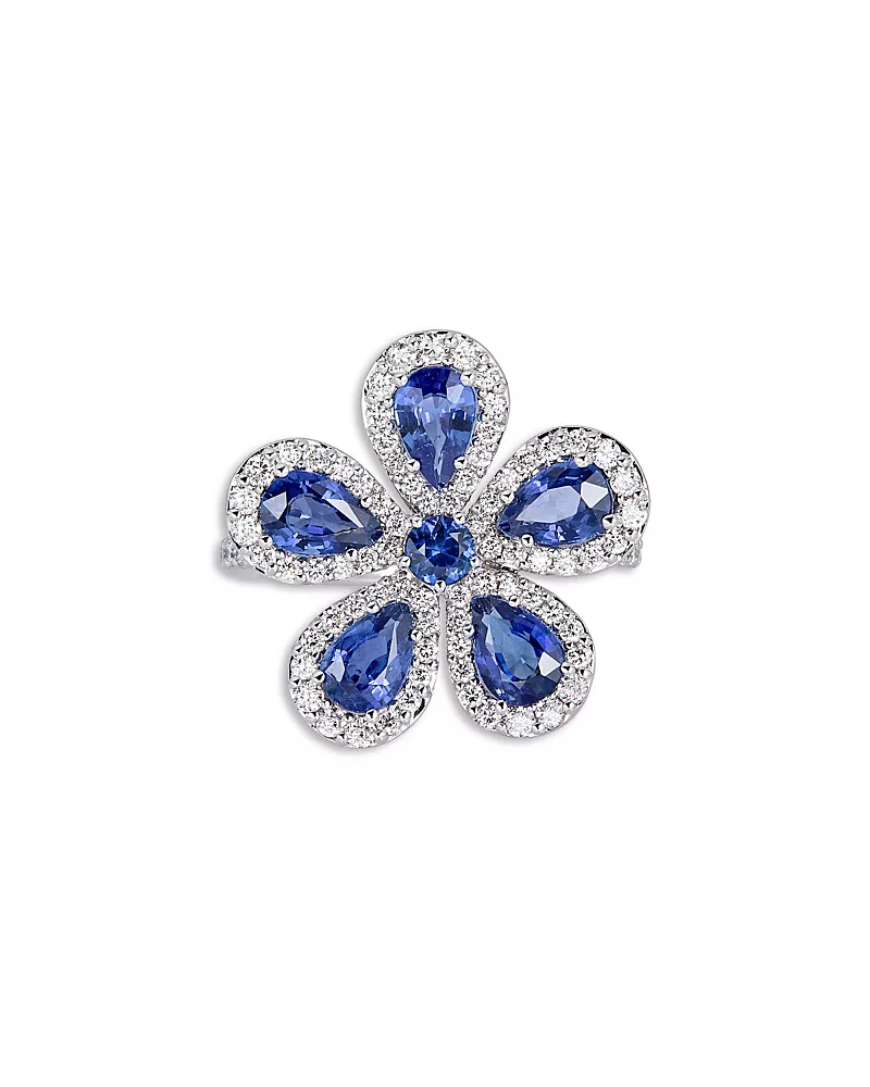 Piranesi 18K White Gold Classic Flower Blue Sapphire & Diamond Ring