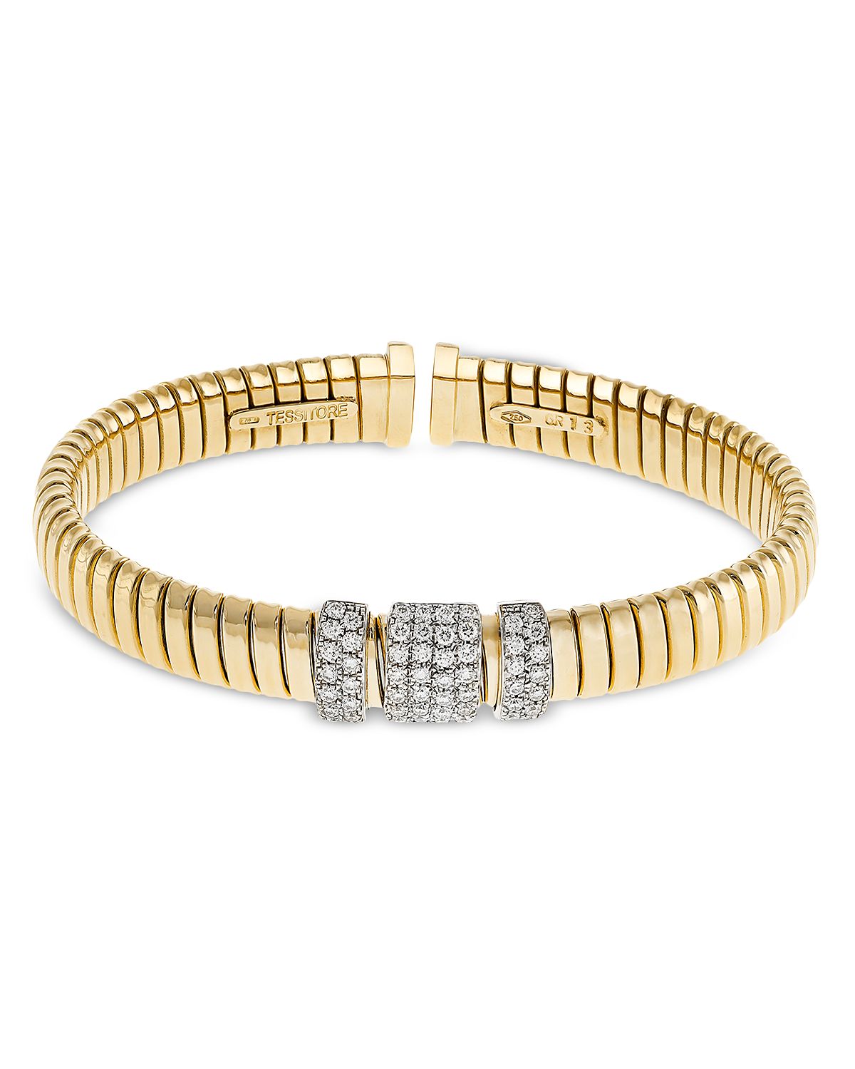 Alberto Milani 18K Yellow Gold Diamond Via Mercanti Flat Tubogas Bangle Bracelet