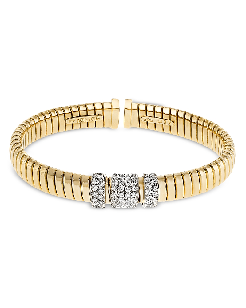 Alberto Milani 18K Yellow Gold Diamond Via Mercanti Flat Tubogas Bangle Bracelet
