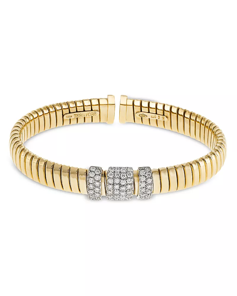 Alberto Milani 18K Yellow Gold Diamond Via Mercanti Flat Tubogas Bangle Bracelet