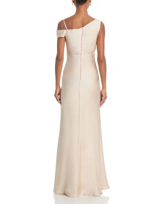 Long Satin One Shoulder Gown - Exclusive