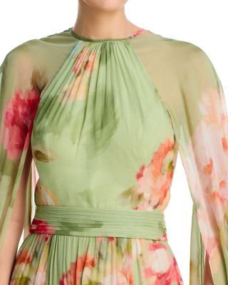 Chiffon Floral Cape Gown