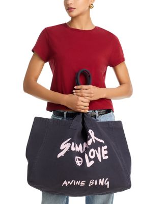 Leo Large Black Denim Canvas Tote Bag