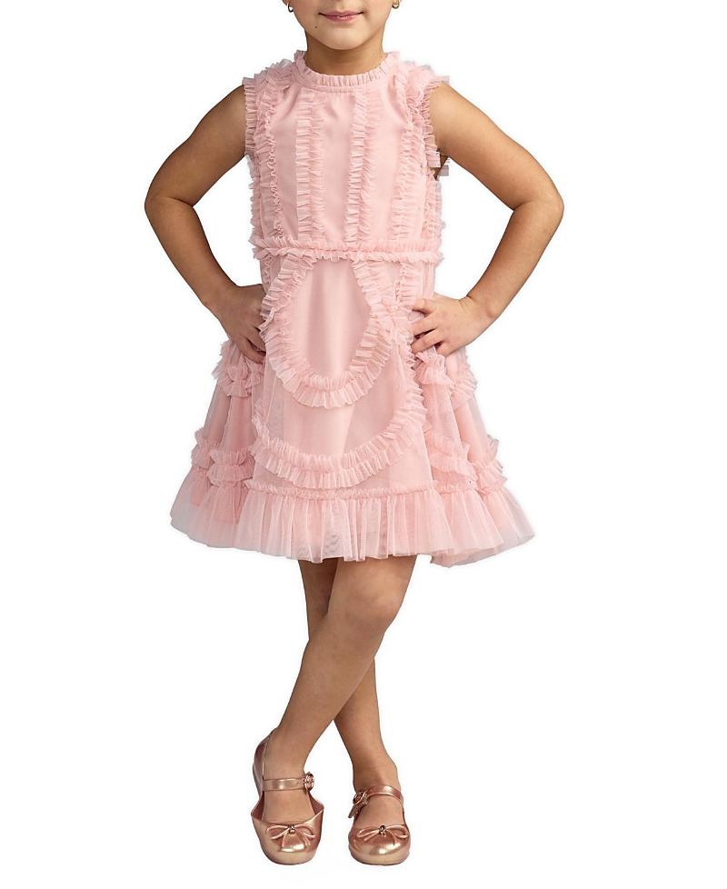 Mac Duggal Girls' High Neck Sleeveless Micro Ruffle Mini Dress - Little Kid, Big Kid