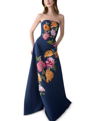 Embroidered Strapless A Line Silk Gown