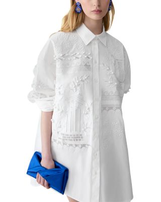 Embroidered Oversized Button Front Top