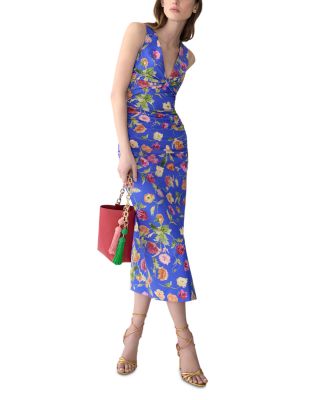 Sleeveless Gathered V Neck Dress