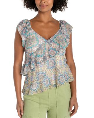 Flutter Sleeve Draped Woven Blouse