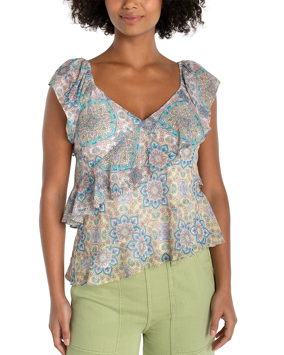 Liverpool Los Angeles Flutter Sleeve Draped Woven Blouse