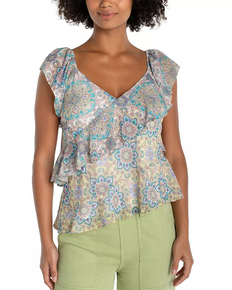 Liverpool Los Angeles Flutter Sleeve Draped Woven Blouse