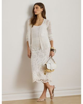 Pointelle Linen-Blend V Neck Cardigan Sweater