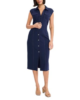 Cap Sleeve Button Front Midi Dress