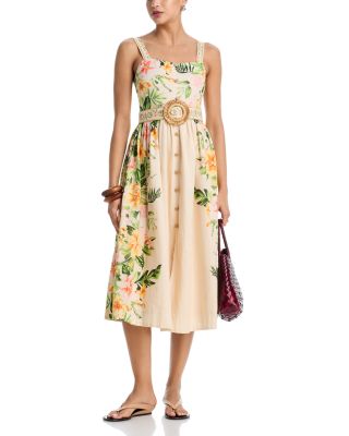 Belted Floral Midi Dress